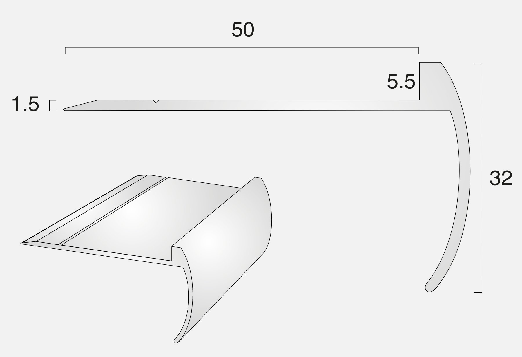 AN21/5.5 Bullnose 2500mm Stair Nosing