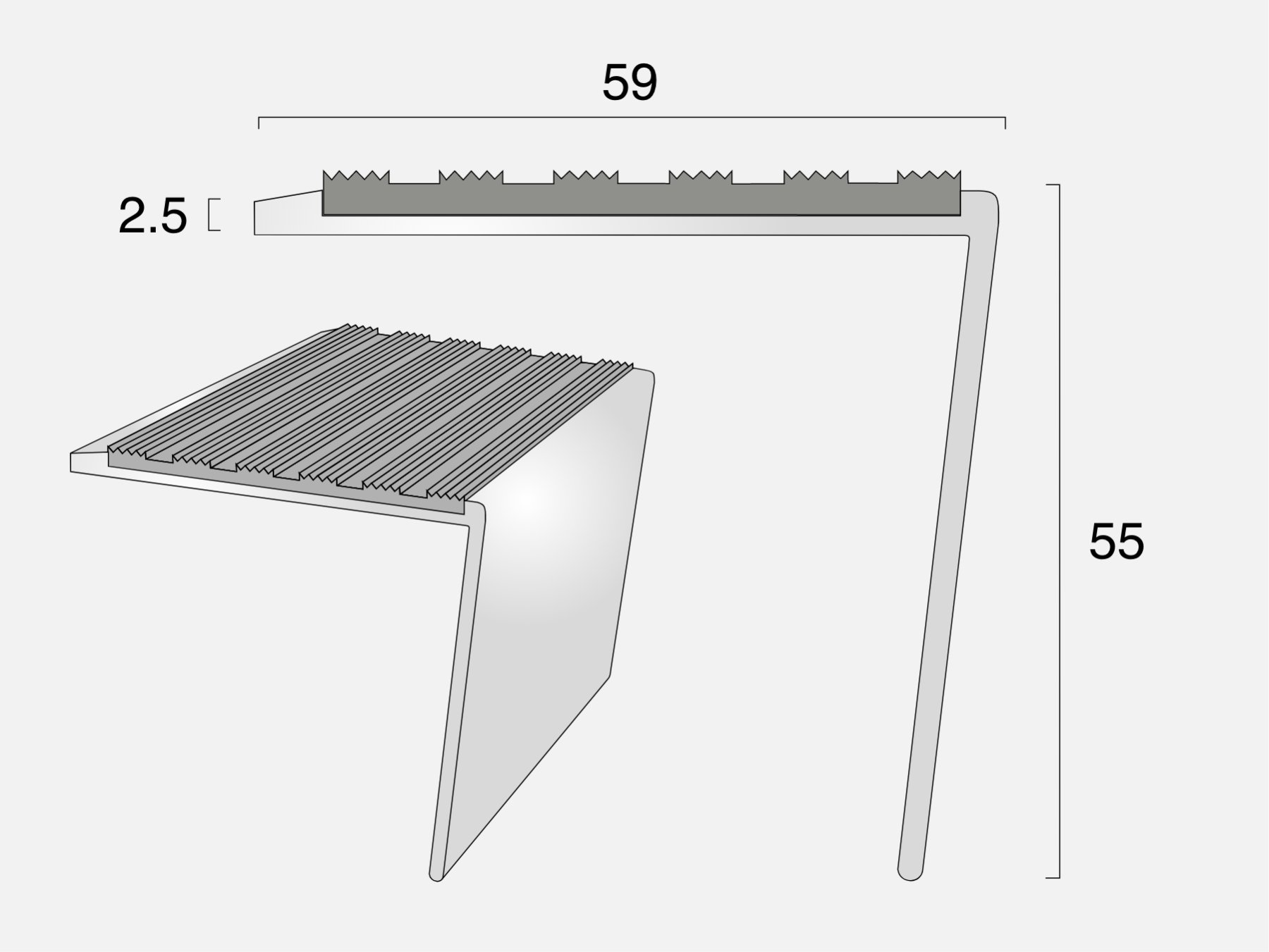 AN59/55R SL Rake Back Ramped Edge Stair Nosing