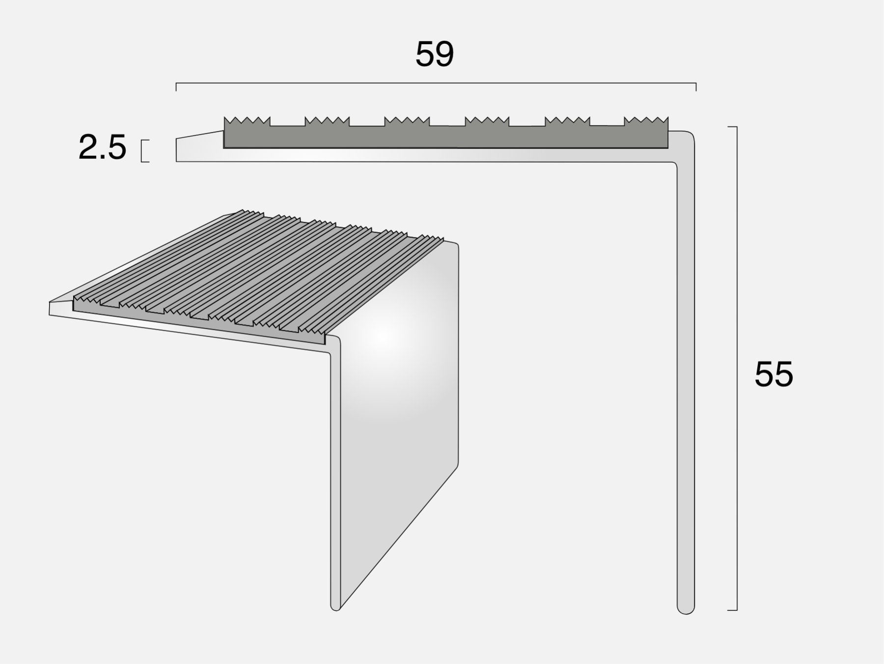 AN59/55SL Square Back Ramped Edge Stair Nosing