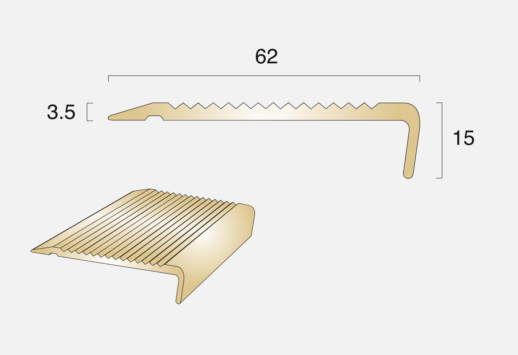 BN1SLR15-R Rake Back Ramped Edge Stair Nosing