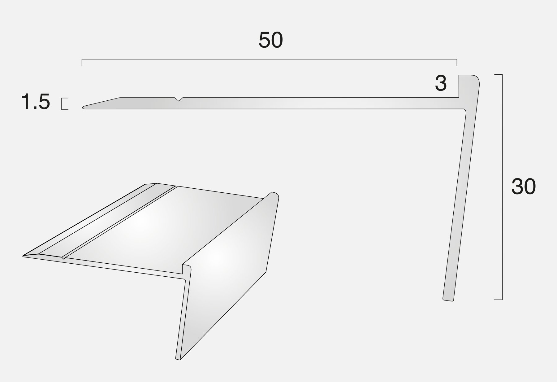 AN20R/3 Rake Back 2500mm Stair Nosing