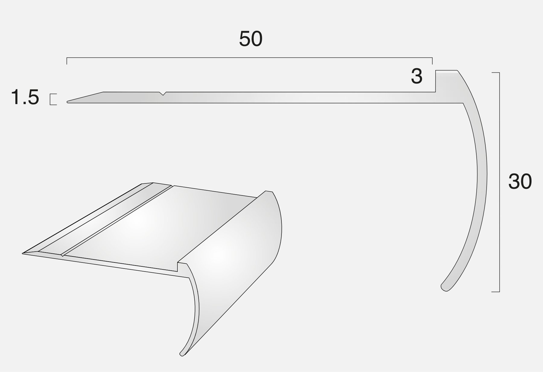 AN21/3 Bullnose 2750mm Stair Nosing