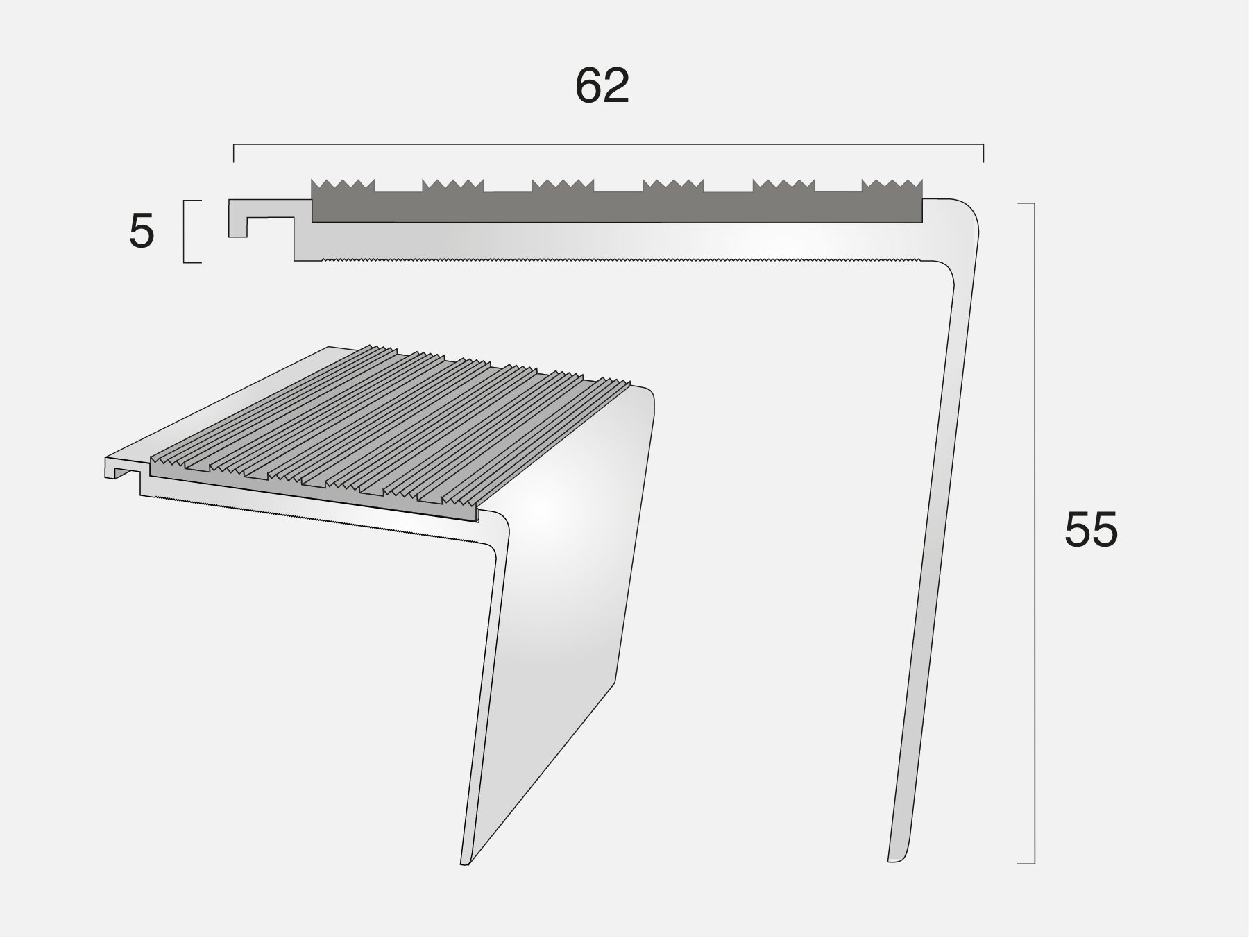 AN51/55R Rake Back Stair Nosing