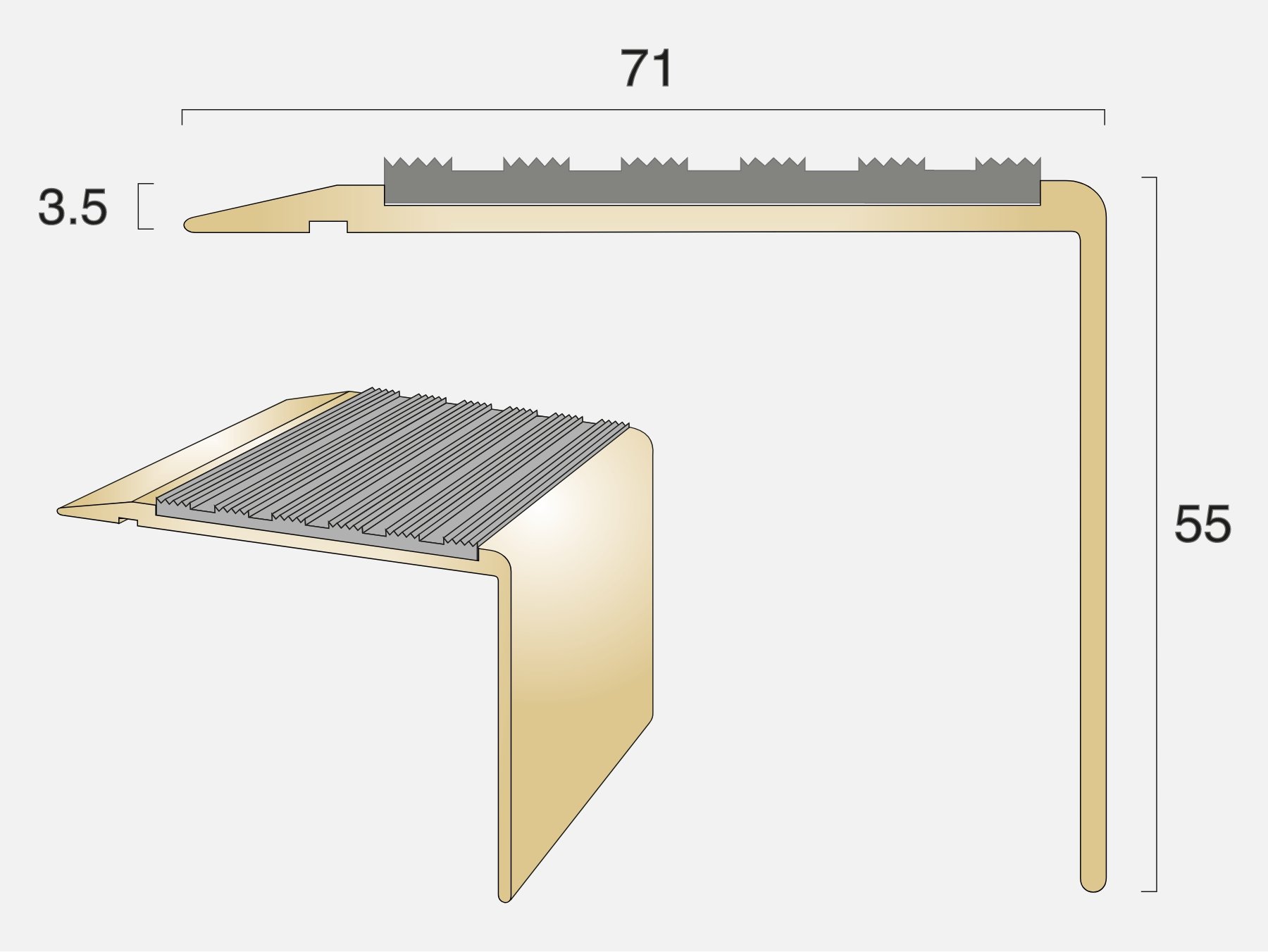 BN71/55SLR Square Back Ramped Edge Stair Nosing