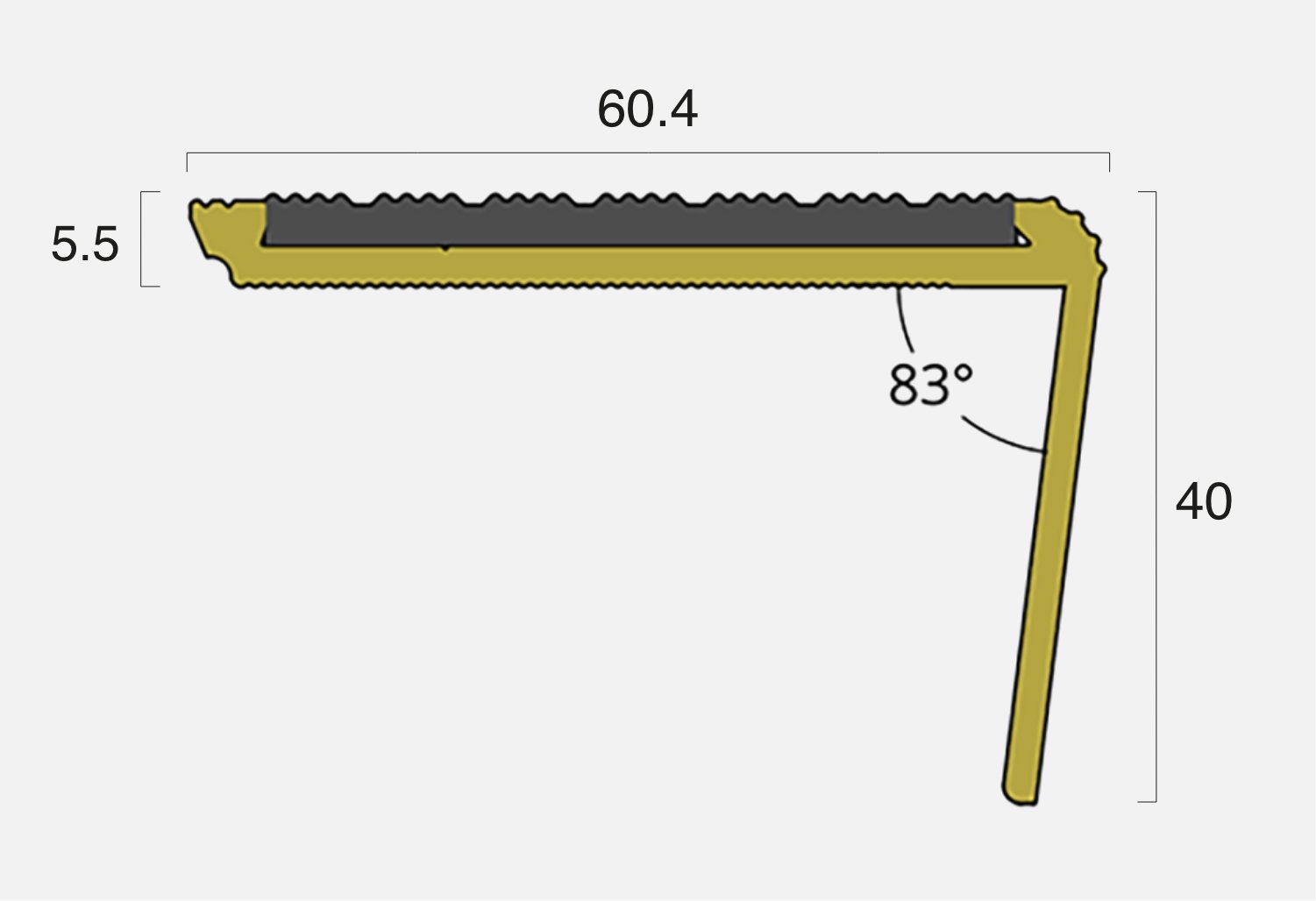 BT-F1R-S Brass Rake Back Stair Nosing with Inserts