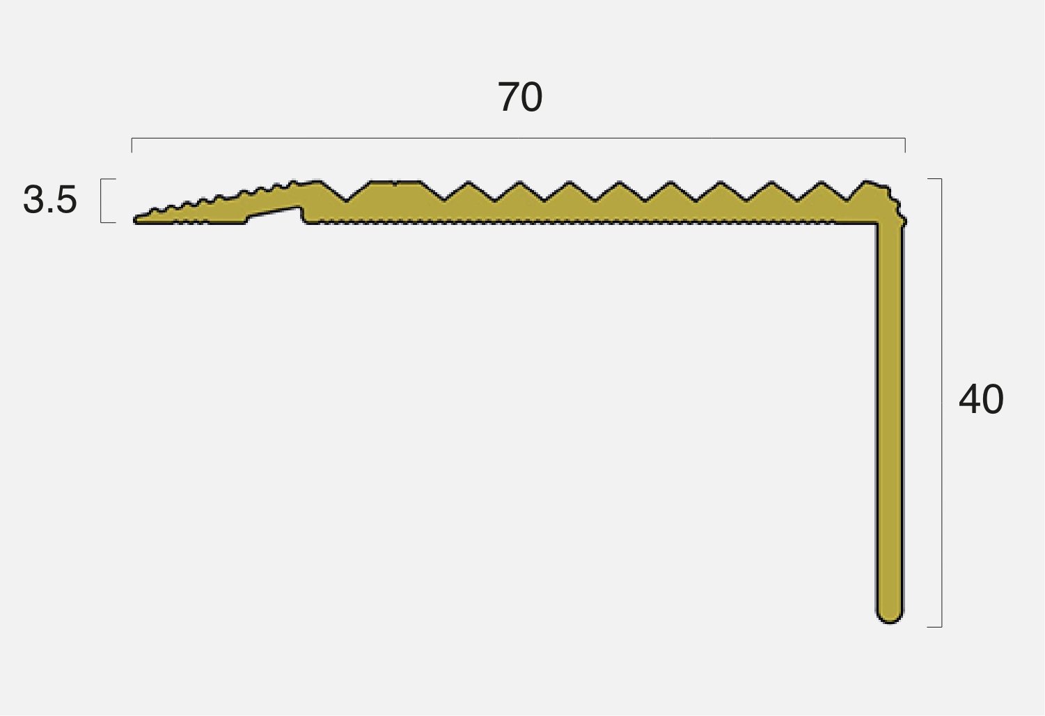 BT-A1-S Brass Straight Back Ridged Ramped Stair Nosing