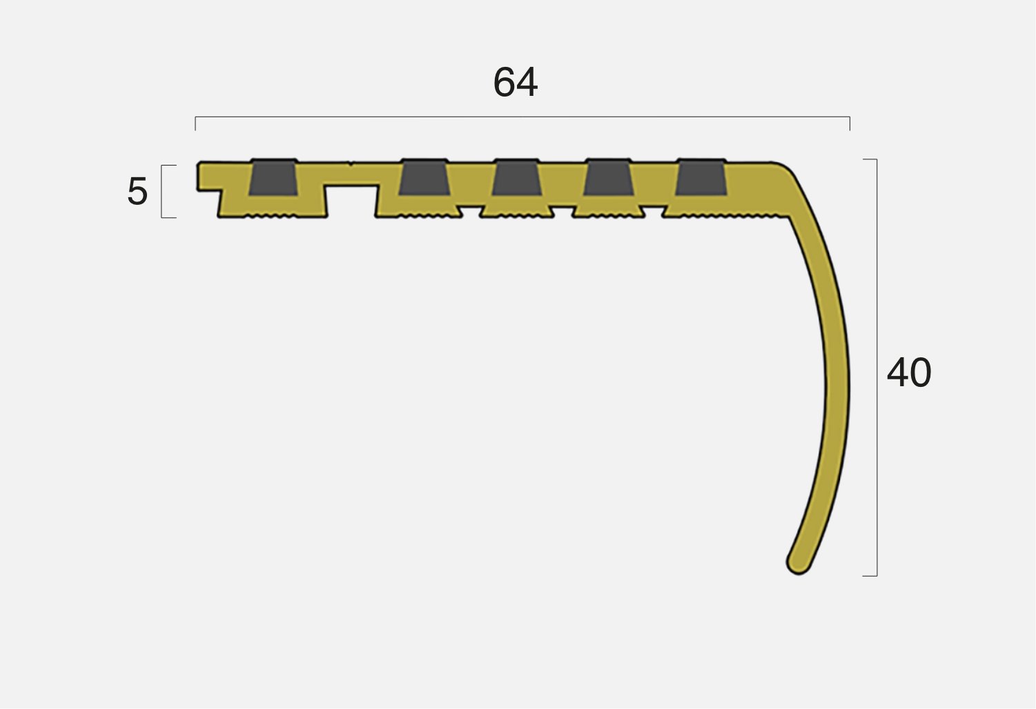 BT-C1B-RB Brass Bullnose Ramp Back CarbiGrip Stair Nosing