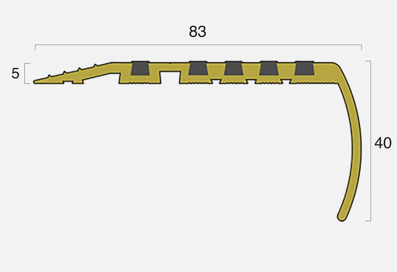 BT-C1B-S Brass Bullnose Straight Back CarbiGrip Stair Nosing