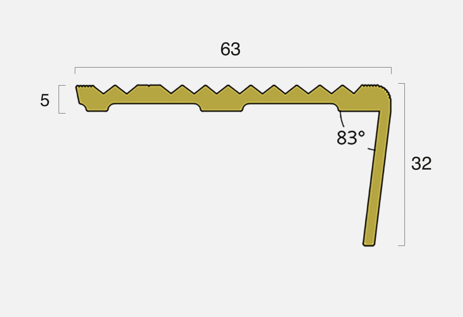 BT-M1-S Brass Rake Back Ridged Stair Nosing