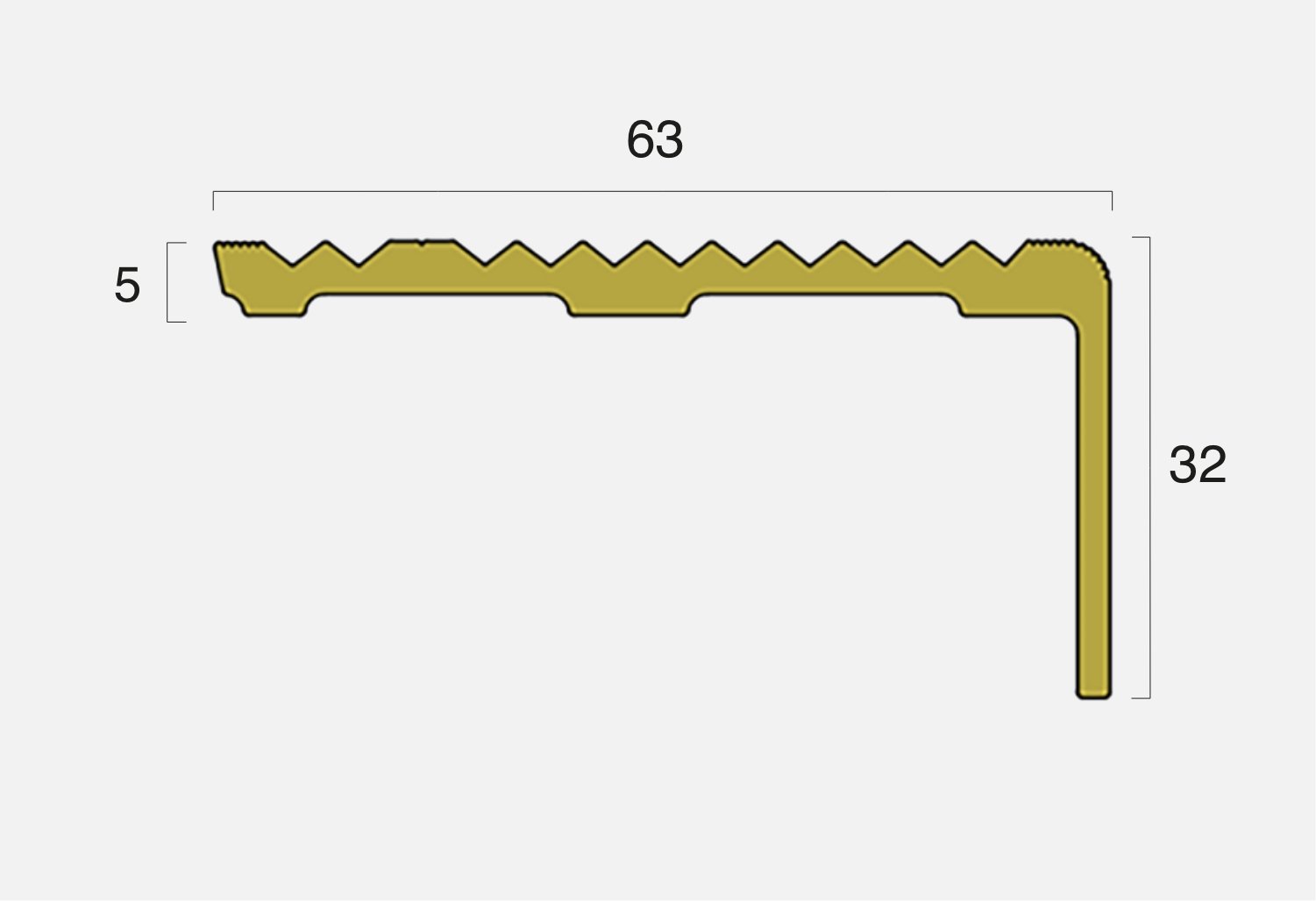 BT-M1-S Brass Straight Back Ridged Stair Nosing