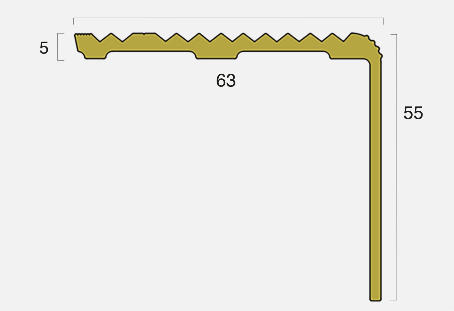 BT-M155-S Brass 55mm Straight Back Ridged Stair Nosing